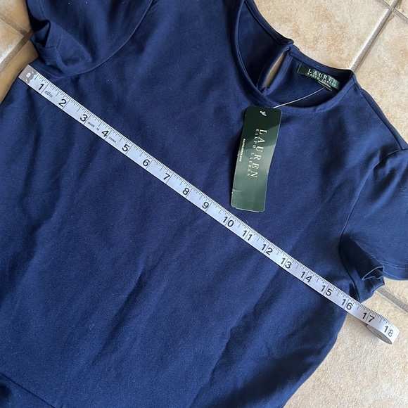 NWT Lauren by Ralph Lauren Navy Blue Shirt Sleeve Peplum Top size S - Picture 4 of 7